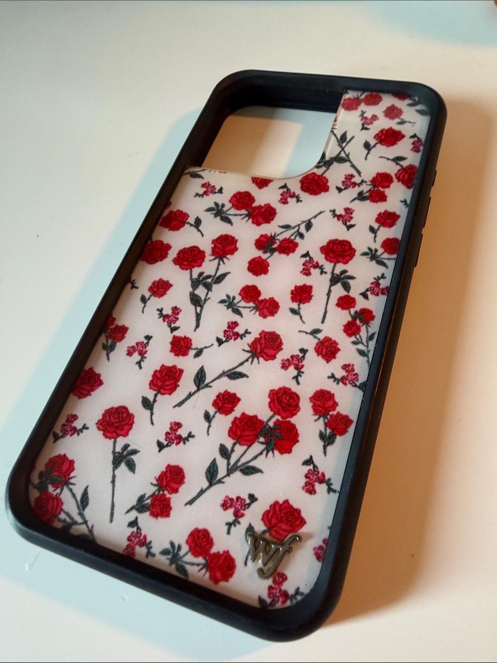 Wildflower Red Rose Print iPhone 15 pro max Case - White & Red